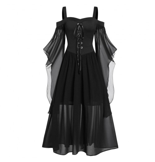 Plus Size  Suspender Contrast Color Chiffon Strap Dress