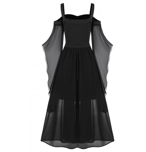 Plus Size  Suspender Contrast Color Chiffon Strap Dress