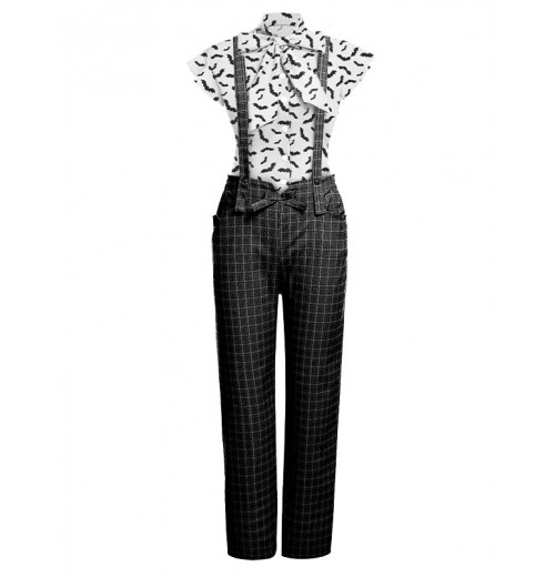 2PCS White Blouse Top & Suspender Pants