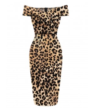  Off-shoulder Leopard Pencil Dress