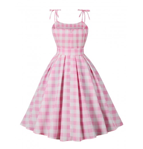 Plus Size Pink  Plaid Strap Dress