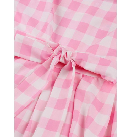 Plus Size Pink  Plaid Strap Dress