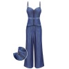 Blue  Spaghetti Strap Top & High Waist Wide Leg Pants