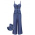 Blue  Spaghetti Strap Top & High Waist Wide Leg Pants