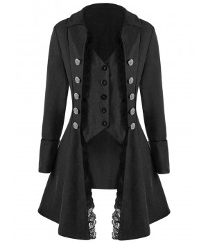  Solid Button Lace Coat