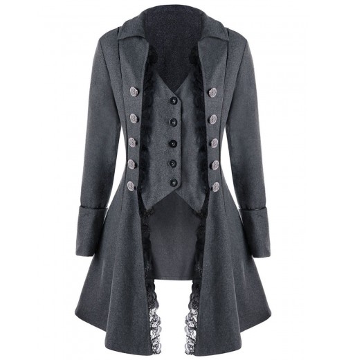  Solid Button Lace Coat