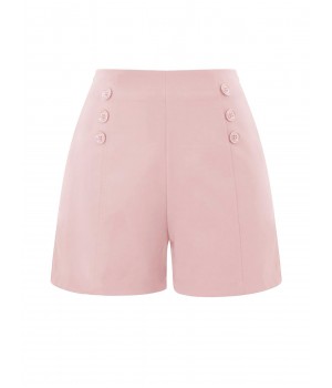 Pink  Button Solid Shorts