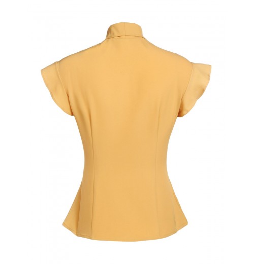 Yellow  Bow Solid Blouse Top