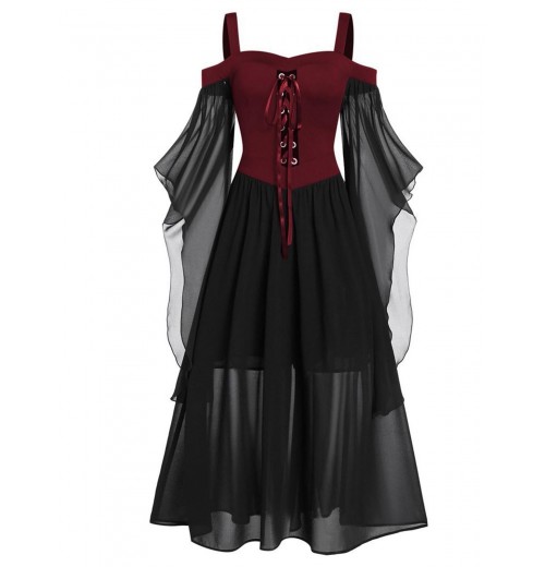 Plus Size  Suspender Contrast Color Chiffon Strap Dress