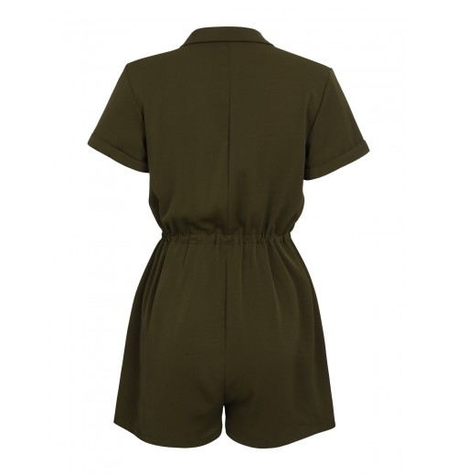 Army Green  Solid Lace-up Romper