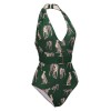 Green  Jaguar Vintage Halter One-piece Swimsuit