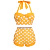 Yellow  Polka Dots Halter Bikini Set