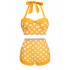 Yellow  Polka Dots Halter Bikini Set