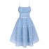 Sky Blue  Strap Polka Dot Swing Dress