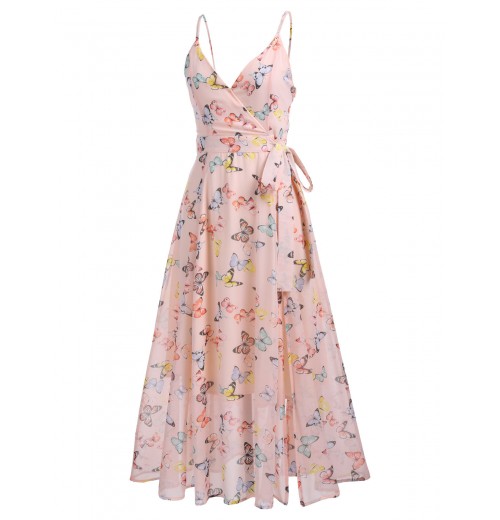 Light Pink Butterfly Strap Lace-up Vintage Dress