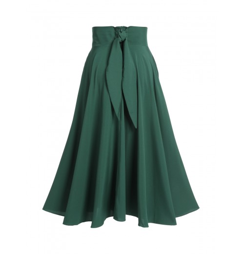 Green  Solid Vintage Skirt