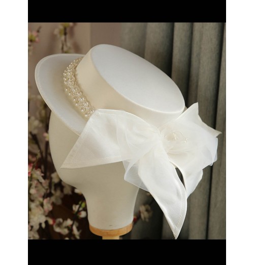 White  Pearl Bow Knot Hat