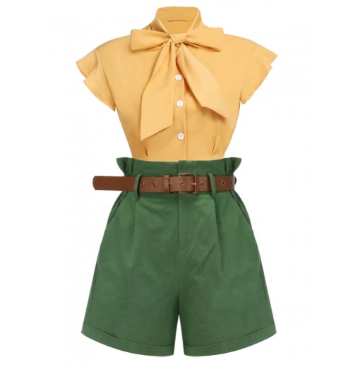 Dark Green  Solid Vintage Shorts