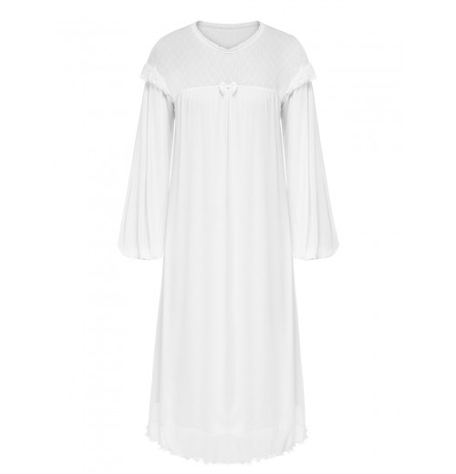 White  Solid Lantern Sleeve Nightgown