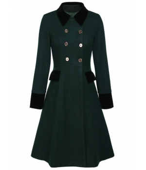 Dark Green  Solid Button Coat