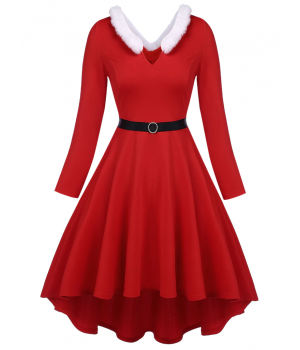 Pre-Sale Plus Size Red  Furry Solid Swing Dress