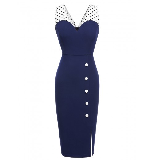 Dark Blue  Patchwork Pencil Dress