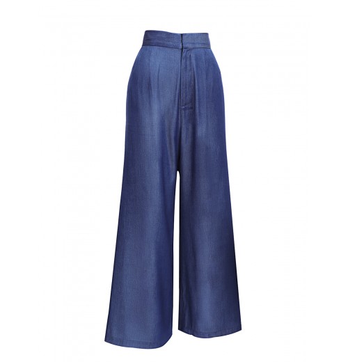 Blue  High Waist Wide Leg Pants