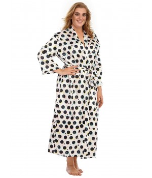 Plus Size  V-Neck Polka Dots Pajama Robe