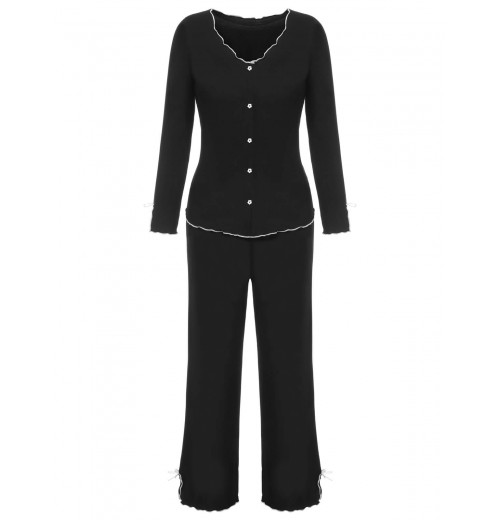 3PCS Black  Solid Pajamas