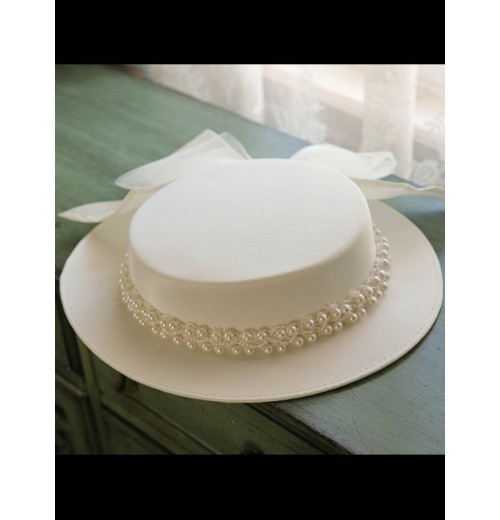 White  Pearl Bow Knot Hat