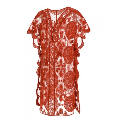 Red  Embroidery Hollow Wrap Cover-up