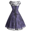 Purple  Mesh Floral Swing Dress