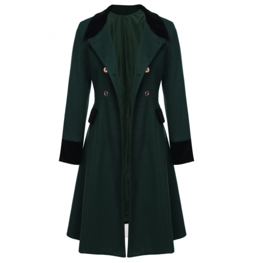 Dark Green  Solid Button Coat