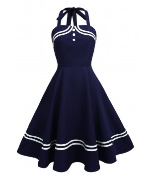  Halter Navy Swing Dress