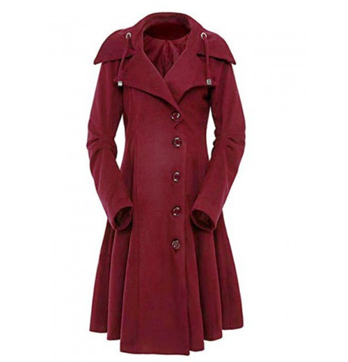 Wine Red  Solid Button Coat