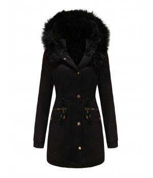  Solid Zipper Fur Trimmed Coat