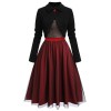 2PCS Red  Strap Dress & Black Crop Jacket