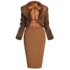 2PCS Brown Bolero Jacket & Plaid Pencil Dress