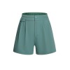 Mint Green  Solid Pleating Decorative Pocket Shorts