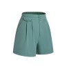 Mint Green  Solid Pleating Decorative Pocket Shorts