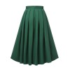 Green  Solid Pleated Skirts