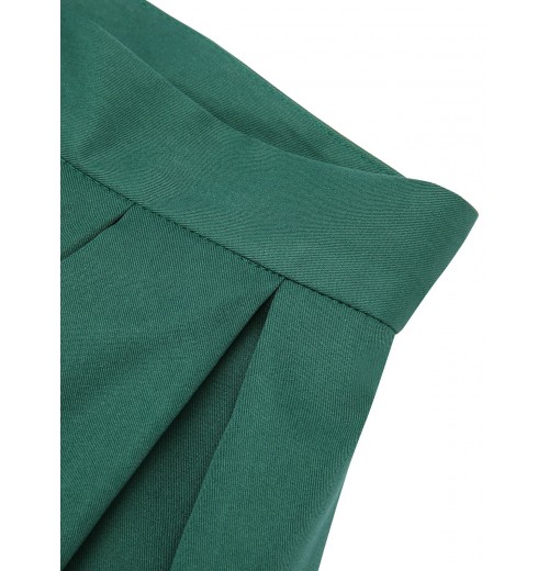 Green  Solid Pleated Skirts