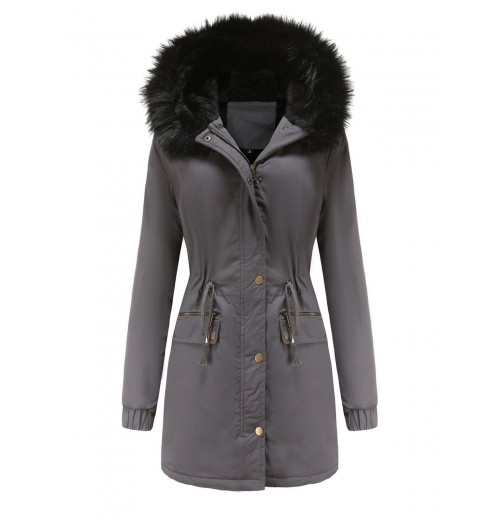  Solid Zipper Fur Trimmed Coat