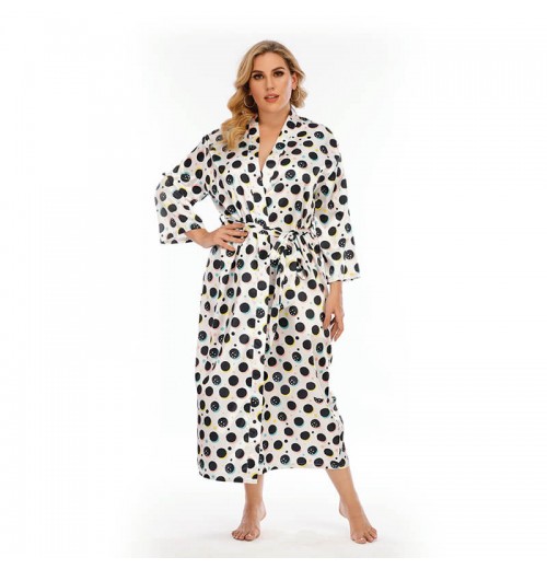 Plus Size  V-Neck Polka Dots Pajama Robe