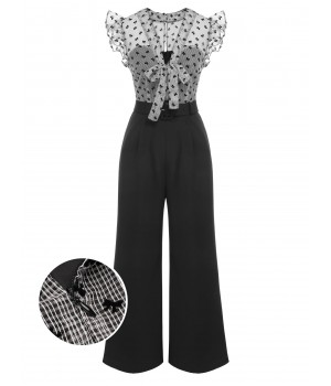 Black  Mesh Bow-knot Patchwork Jumpsuit