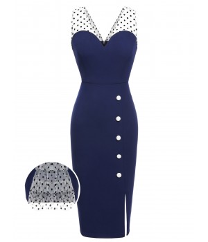 Dark Blue  Patchwork Pencil Dress