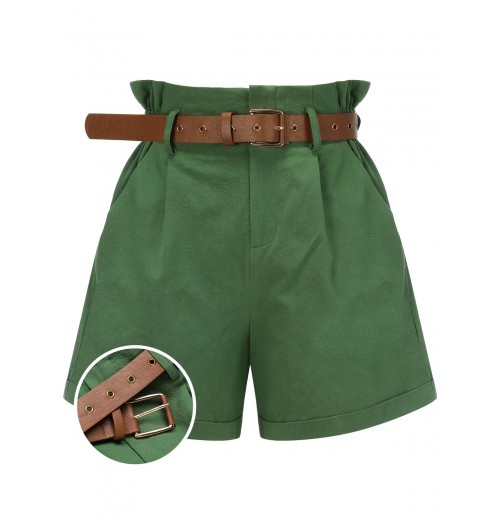 Dark Green  Solid Vintage Shorts