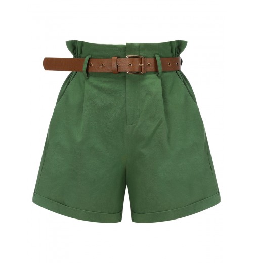 Dark Green  Solid Vintage Shorts