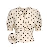 Beige  Dots Bowknot V-Neck Blouse