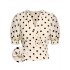 Beige  Dots Bowknot V-Neck Blouse